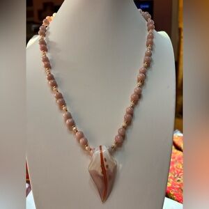 Handmade Pink Opal Necklace with Murano Pendant 22 inches